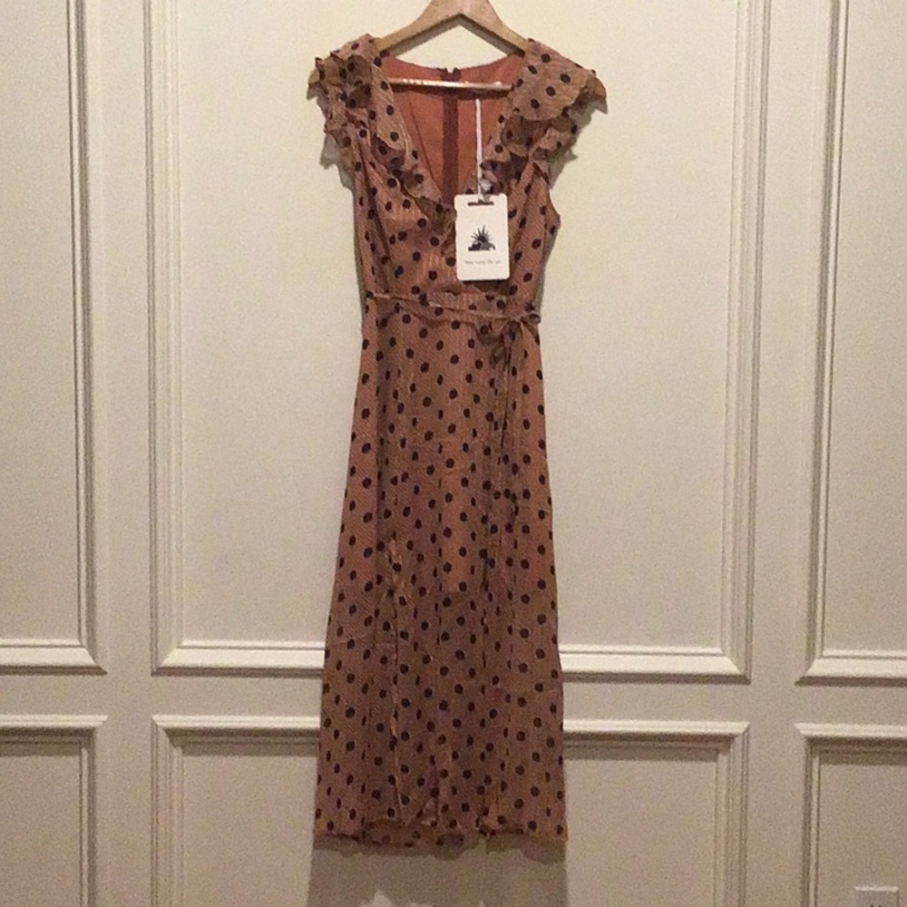 Here Comes The Sun - V neck polka dots Gown Maxi Brick Black Medium size